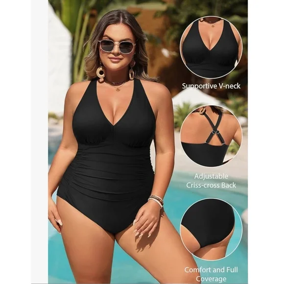 AQUA EVE - 12 Plus Elegant Black One-Piece Swimsuit - Picture 4 of 7